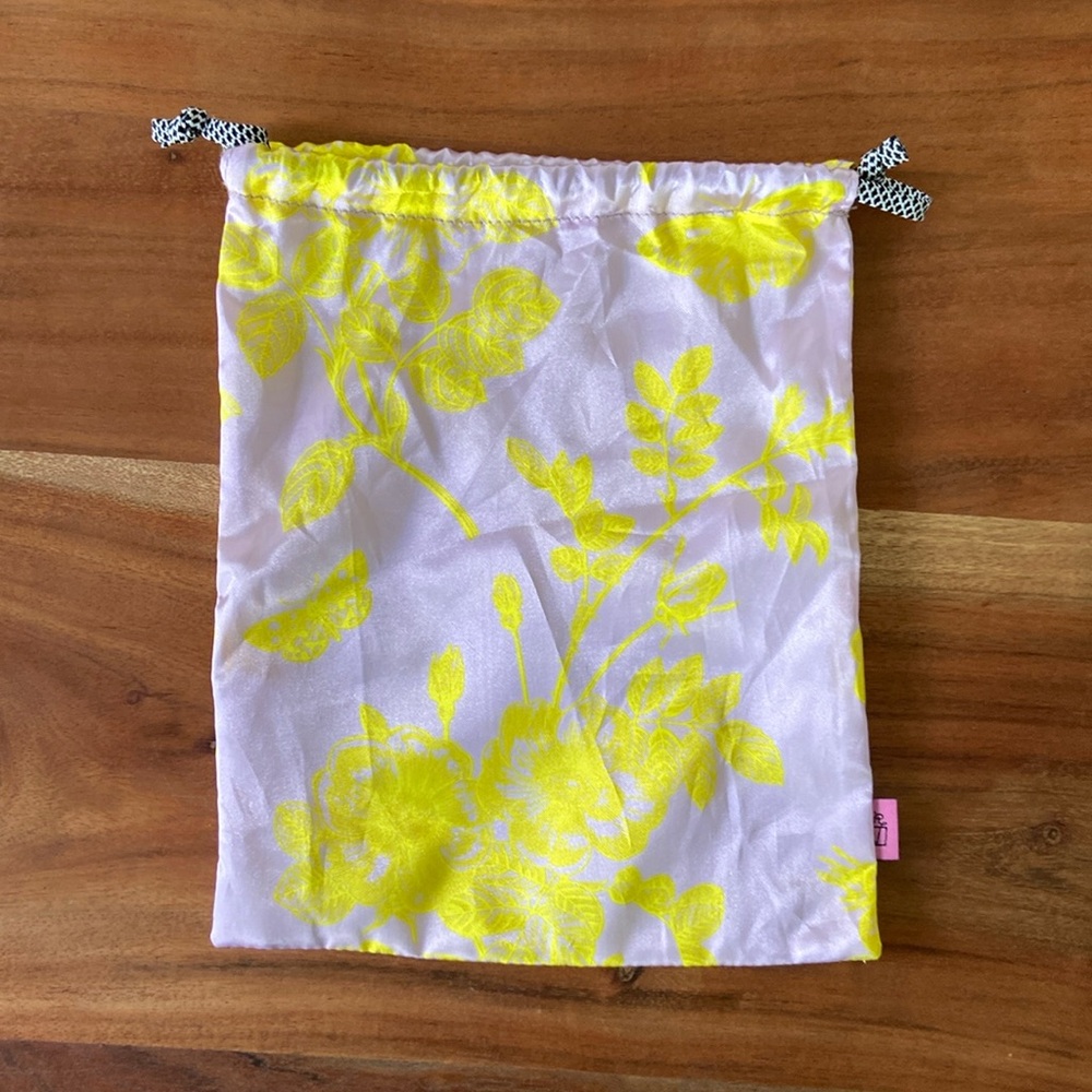 Lavender and yellow satin drawstring bag for travel or gift wrap